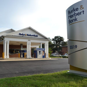 Burke &amp; Herbert Bank Franconia Road branch in Alexandria, VA, offering convenient drive-up teller services.