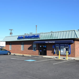 Burke &amp; Herbert Bank Seminary Road branch in Falls Church, Virginia, focusing on lobby banking and ATM access.