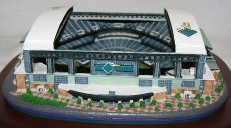 Close-up of the Bank One Ballpark Danbury Mint collectible, showcasing the detail of the stadium's architecture and design