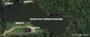 Deep water indicated by color change in satellite imagery
