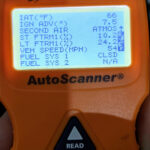 Code Scanner Freeze Frame Data Displaying Fuel Trim Values and Vehicle Speed
