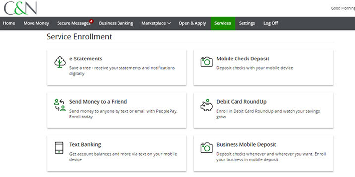 eStatements Sign Up Process Step 1 at C&N Bank