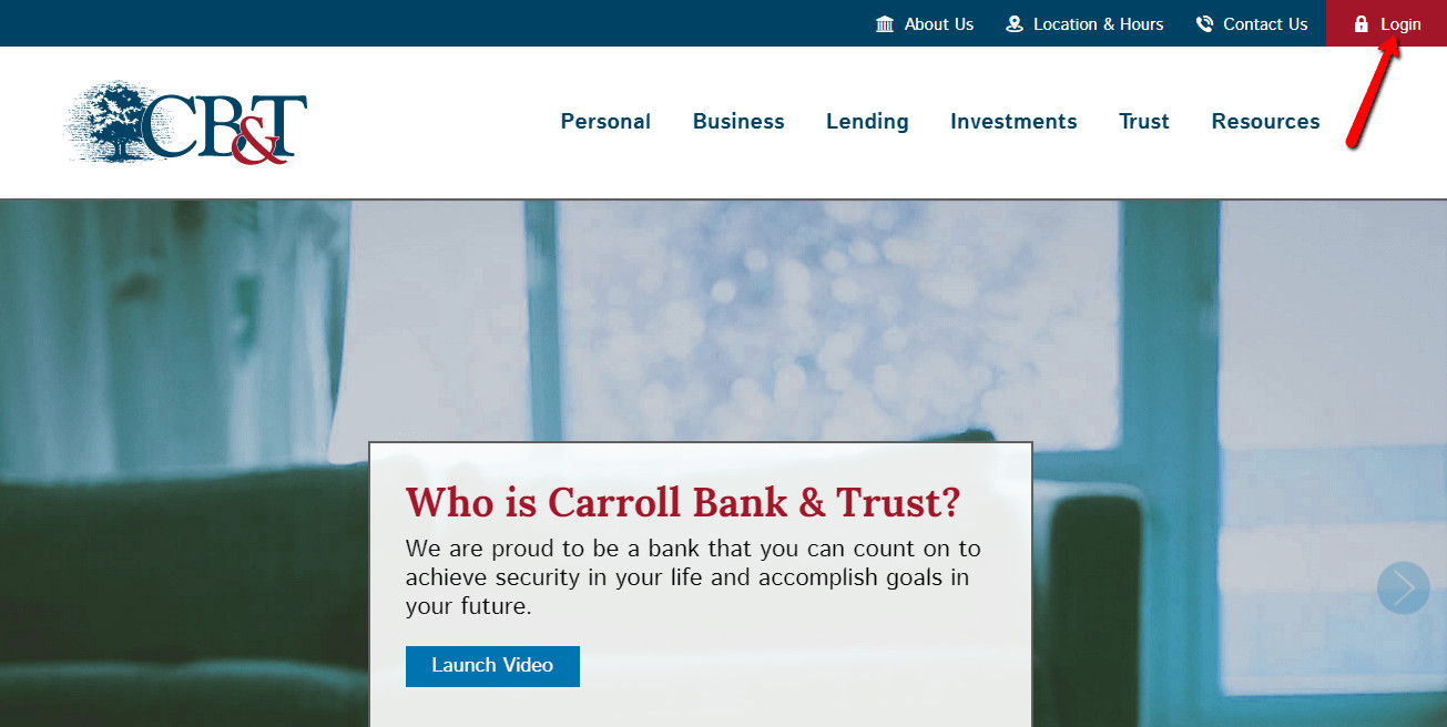 Carroll Bank and Trust website login button