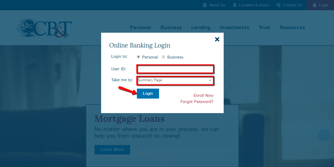 Carroll Bank and Trust online banking login panel user ID entry
