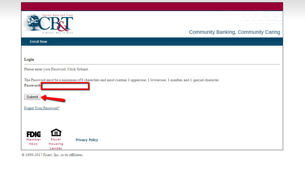Carroll Bank and Trust online banking password submission