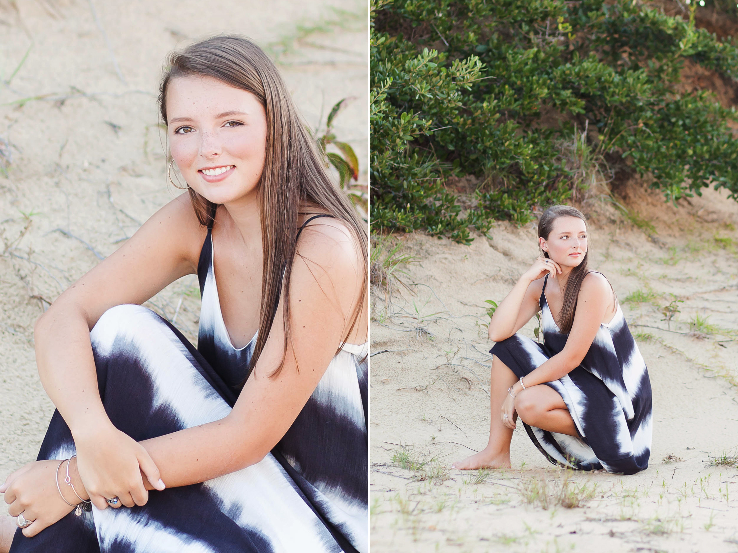 Elegant senior portrait Outer Banks, Emily showcasing grace and poise