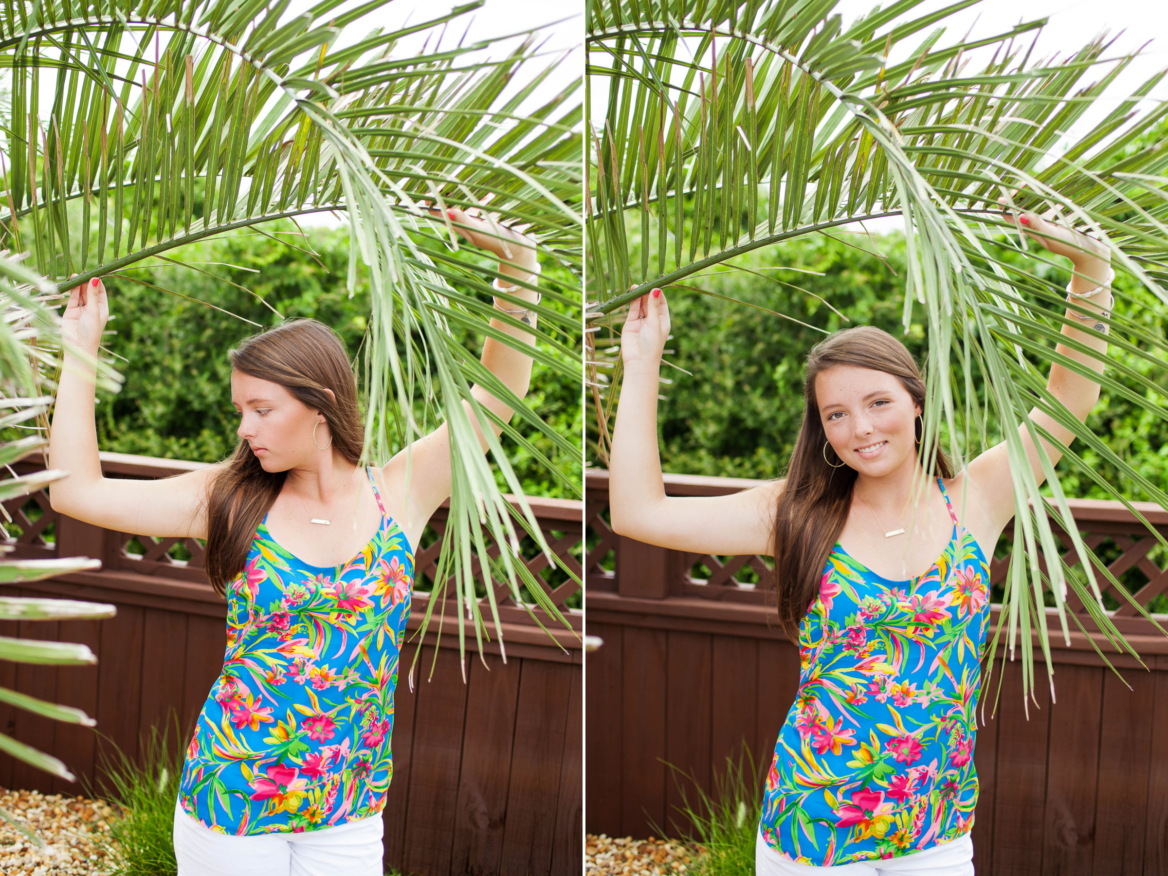Outer Banks senior portrait session with Sarah Hilts, Emily posing confidently at Pirates Cove