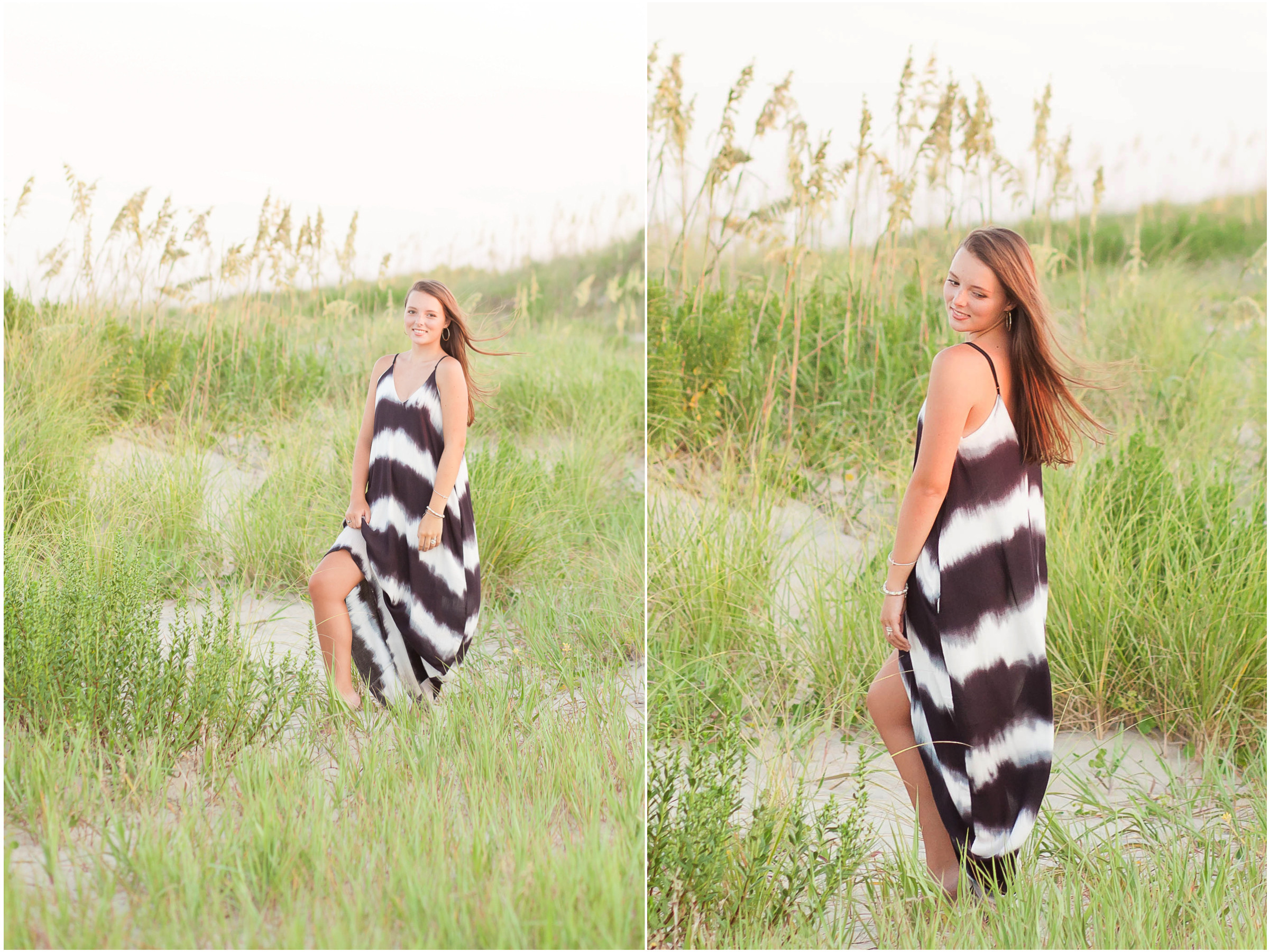 Natural light senior portraits Outer Banks, showcasing Emily's radiant complexion