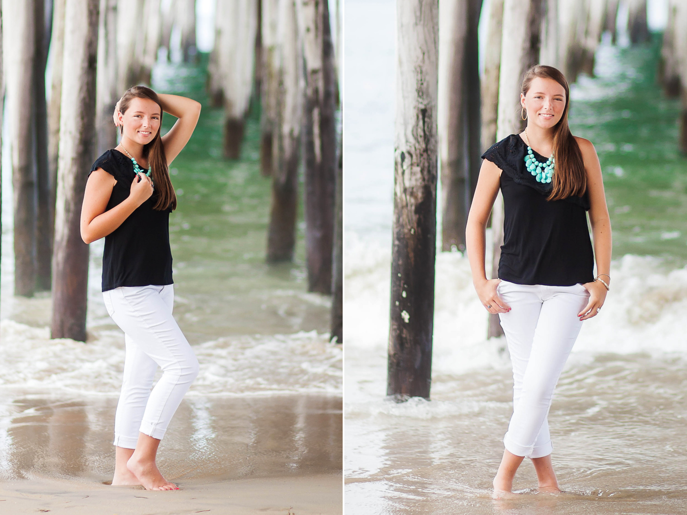 Golden hour senior session Outer Banks, Emily enjoying the sunset at Coquina Beach