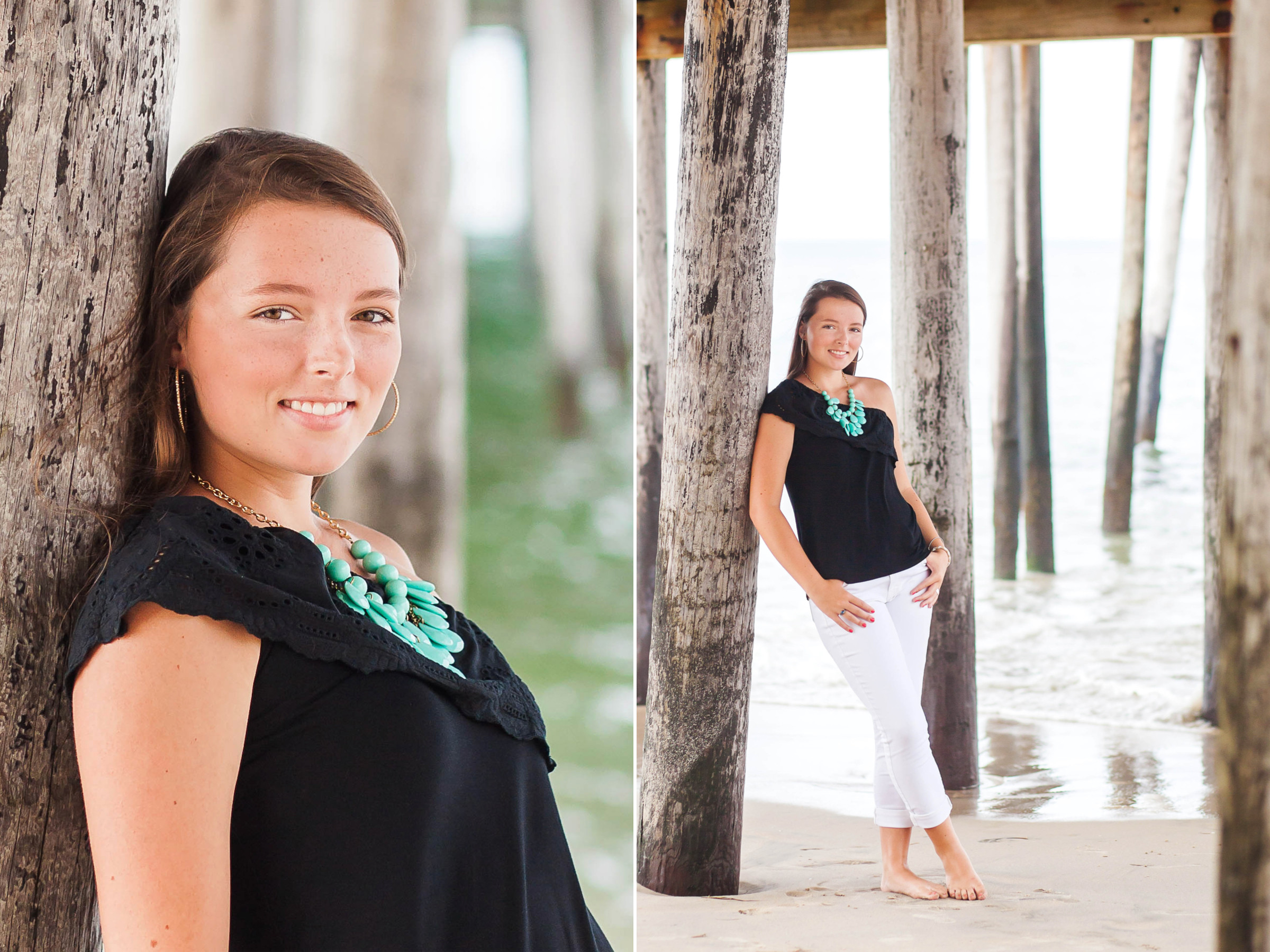 Jockey Ridge senior portraits Outer Banks, Sarah Hilts capturing Emily in bright sunlight