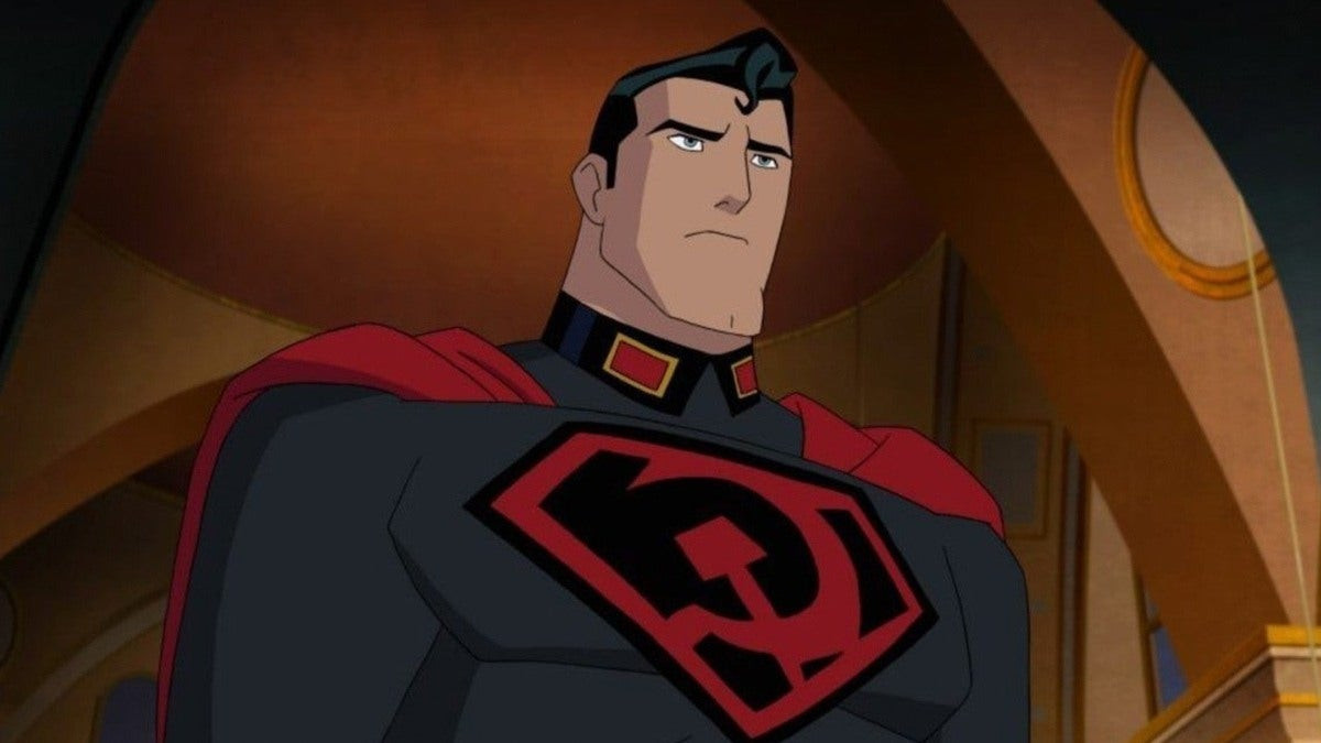 Superman Red Son movie poster with Superman, Wonder Woman, and Batman