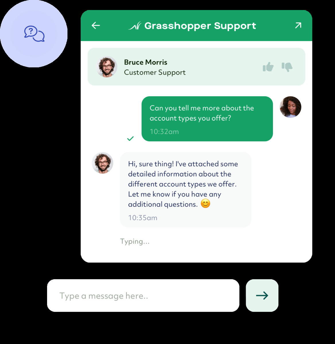 A customer support interface on a screen, illustrating user-friendly support UI