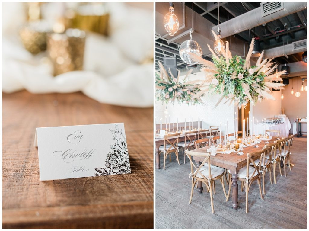 Hanging floral centerpieces at the wedding reception at Teak Rooftop in Red Bank, NJ.