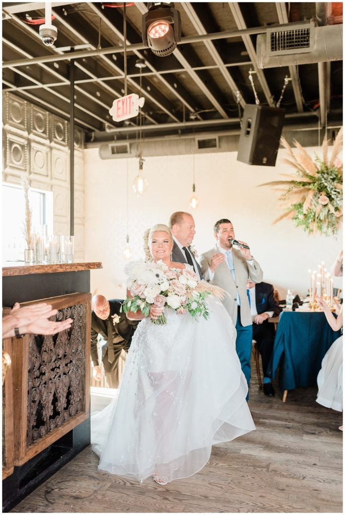 Bride and groom introduced to their wedding reception at Teak Red Bank, NJ.