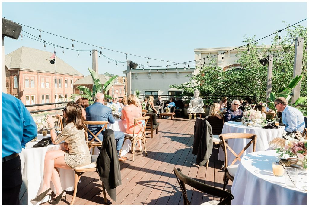 Guests enjoying the open air reception at Teak Rooftop in Red Bank, NJ.
