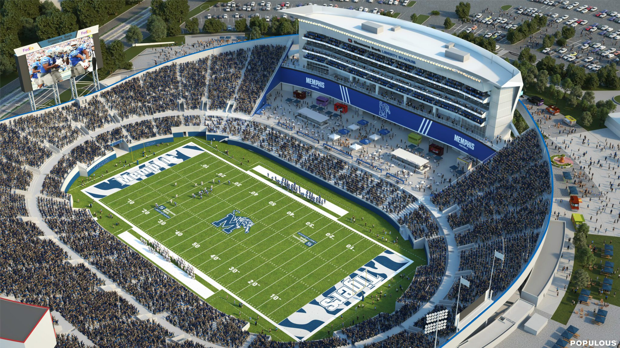 Aerial view of Simmons Bank Liberty Stadium showcasing planned renovations.