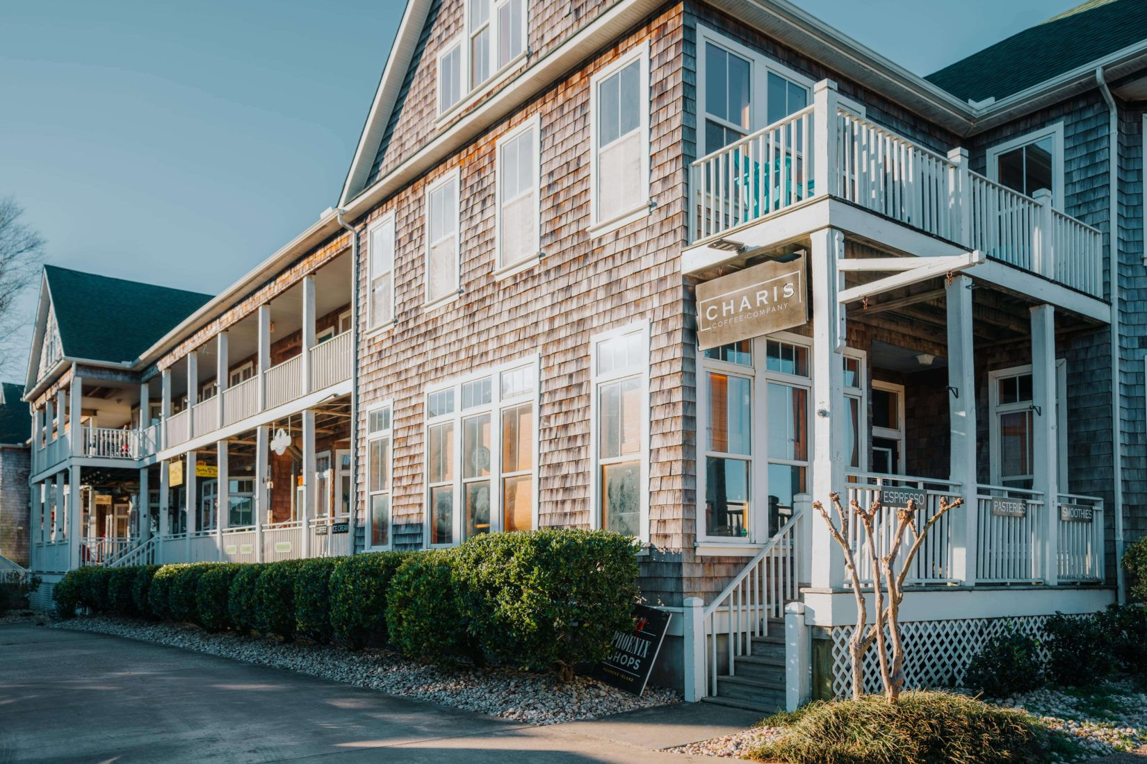 Charis Coffee storefront in downtown Manteo