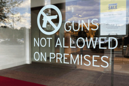 School zone sign with no guns allowed