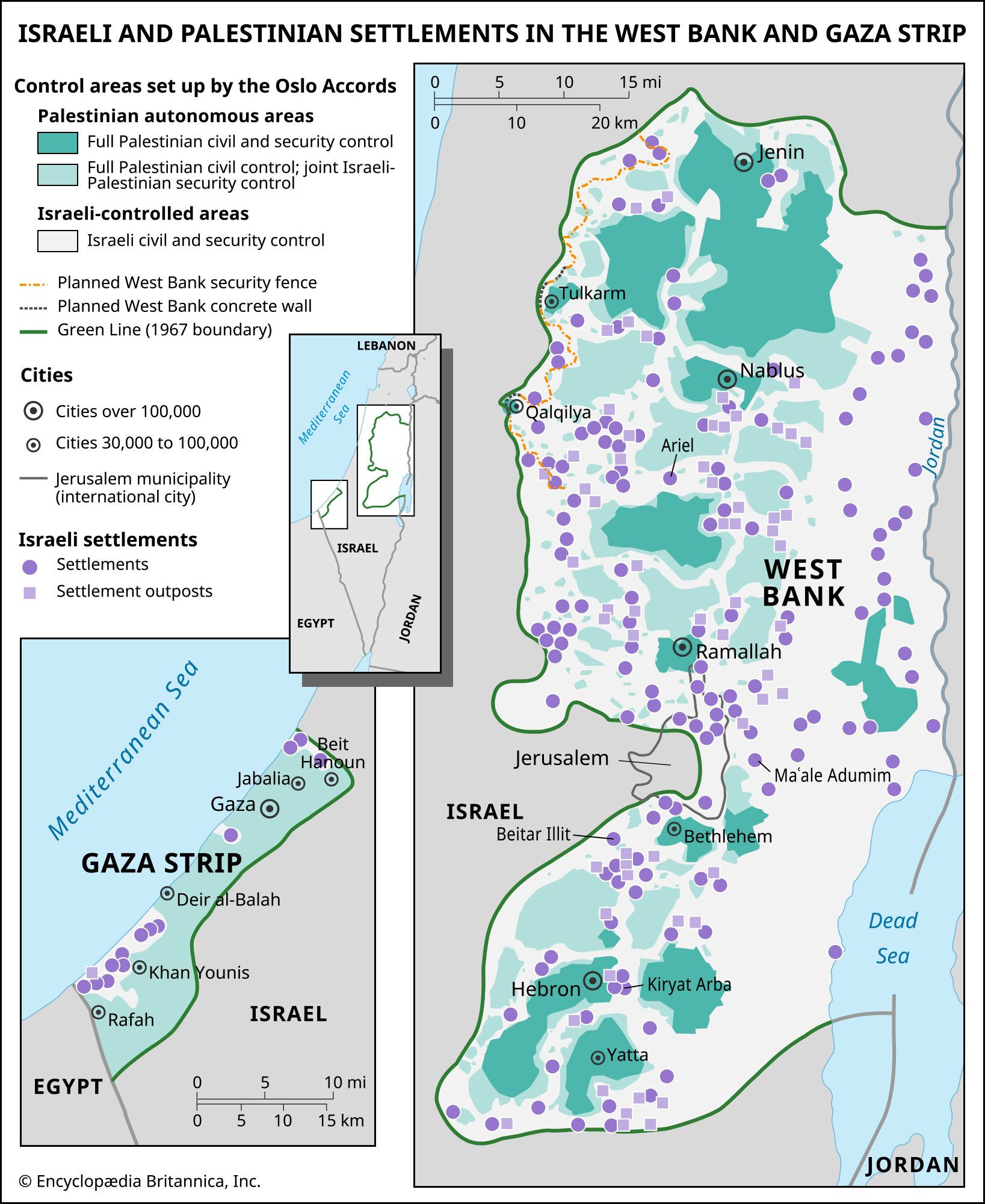 Map of the West Bank and Gaza Strip